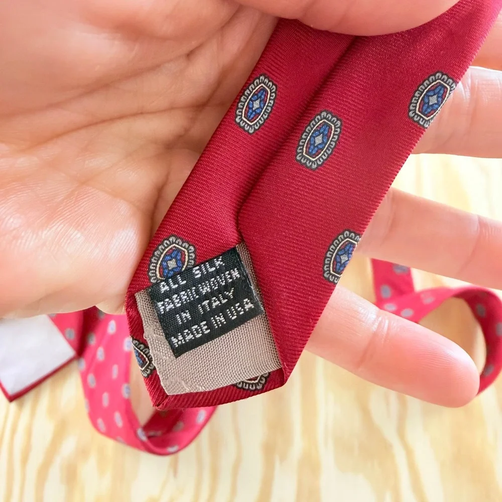 Christian Dior Monsieur Silk Tie Red Geometric Medallion Italian Fabric USA Made